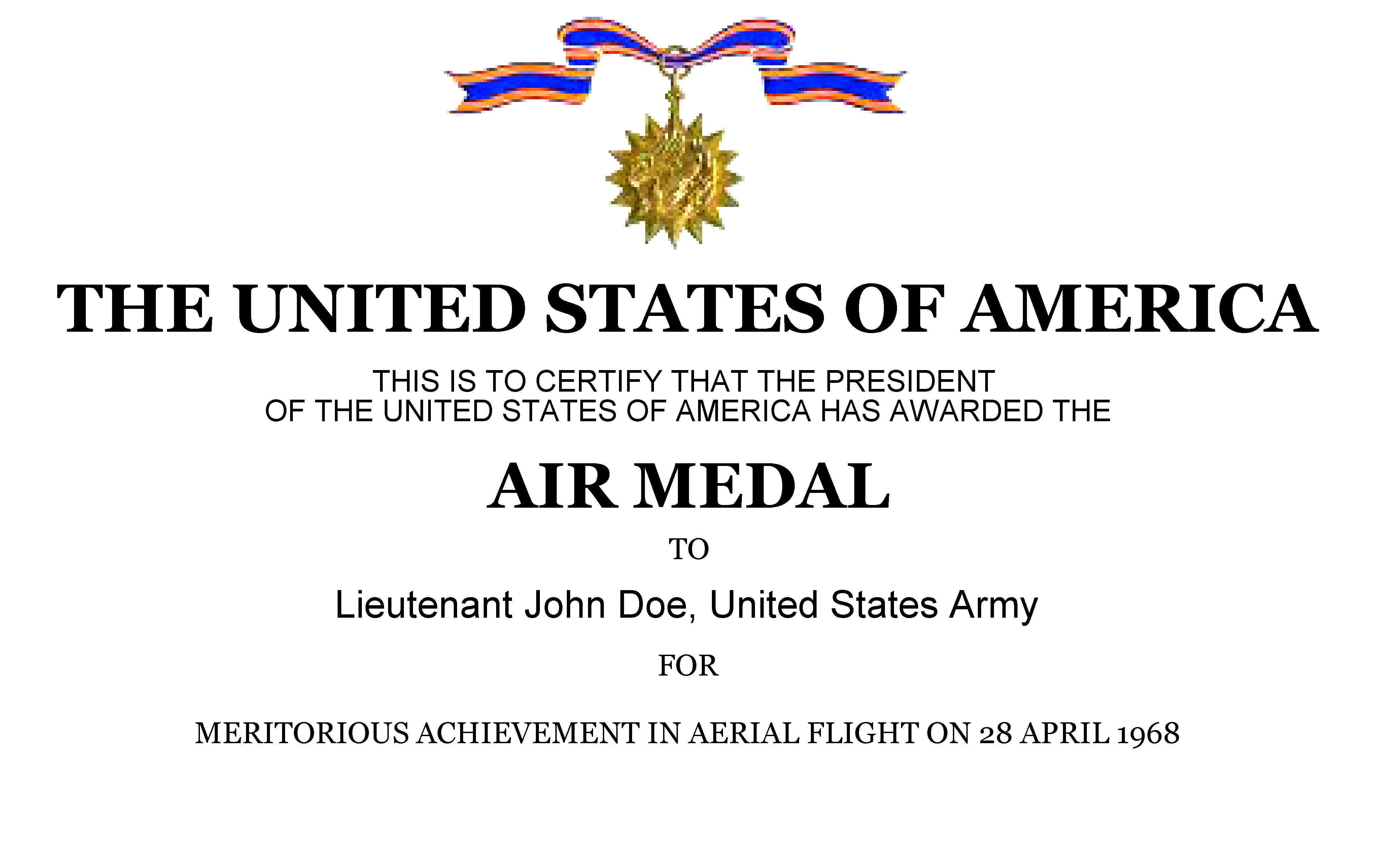 Air Medal Certificate