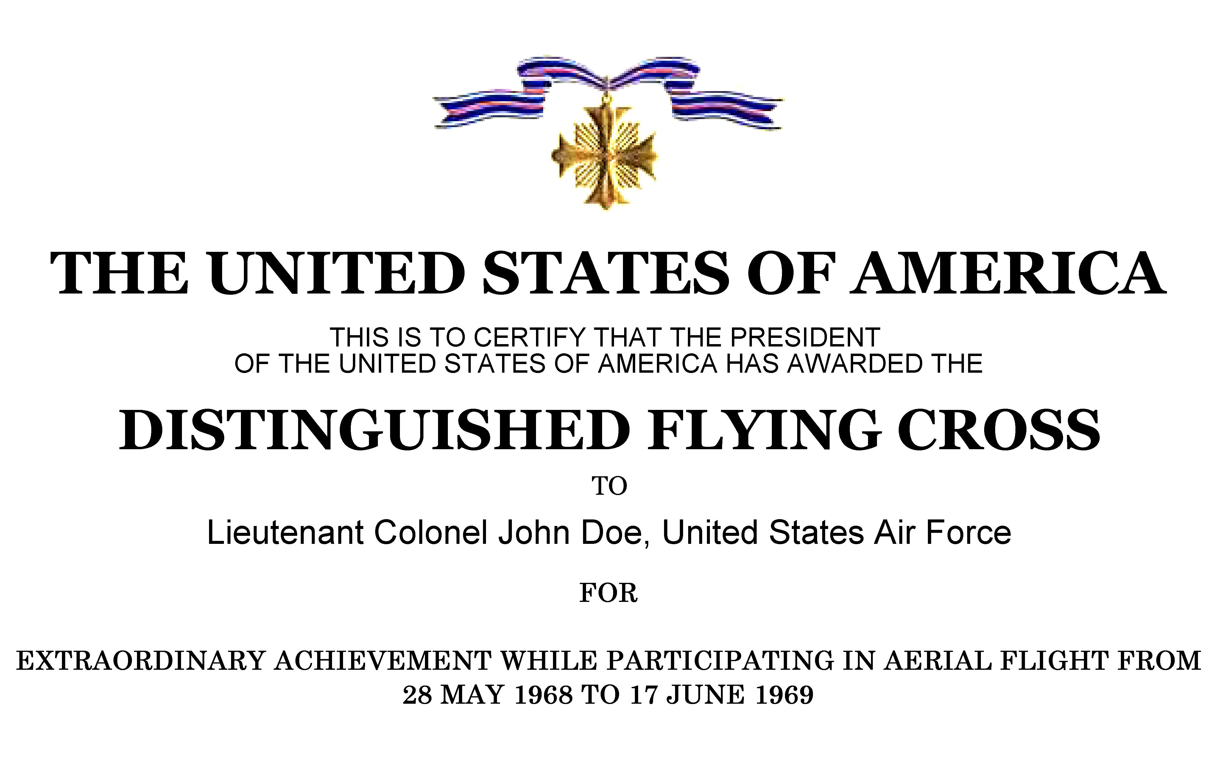 Distinguished Flying Cross Certificate