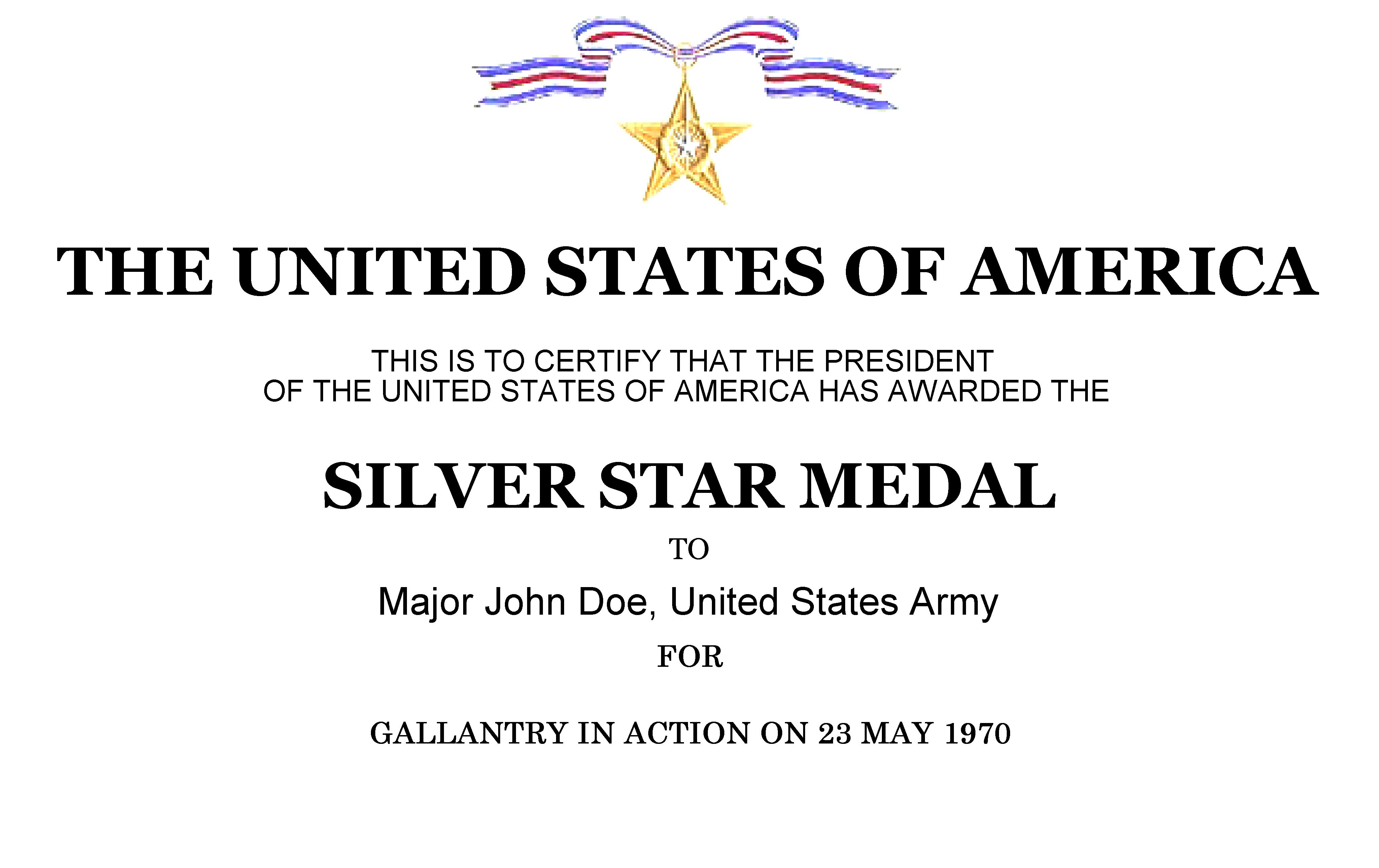 Silver Star Medal Certificate